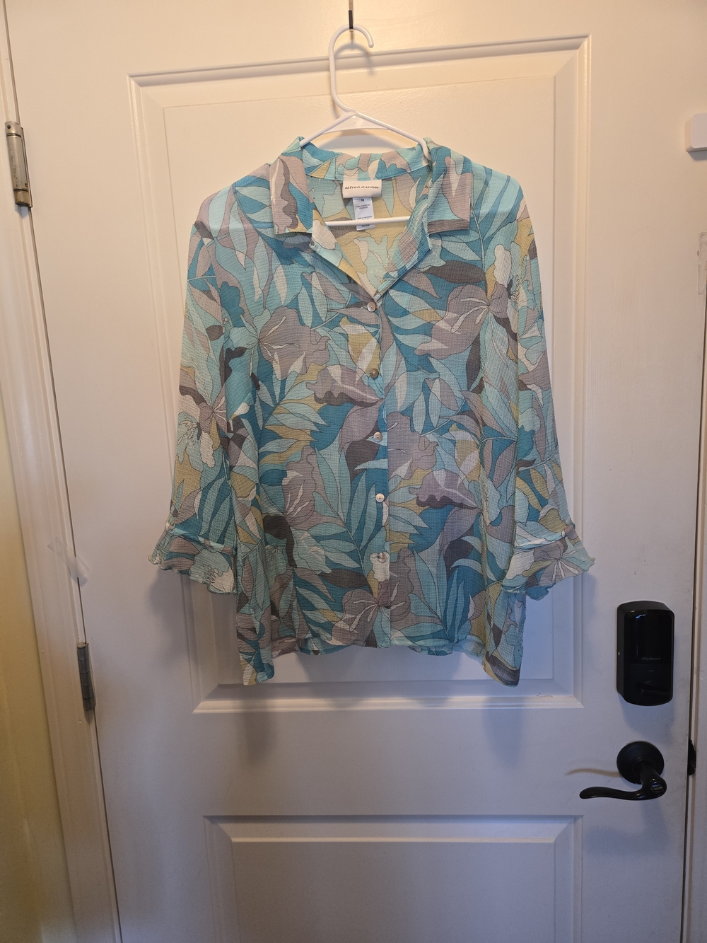 Alfred Dunner Teal Floral Button-Front Blouse